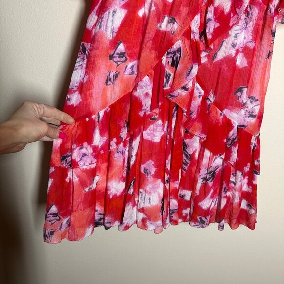 IRO Paris Arama Floral Ruffled Dress Mixed Red Womens Size 34 US 2 Silk Mini - Picture 7 of 12